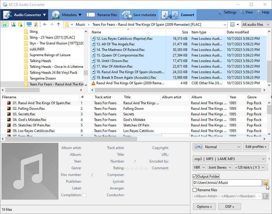EZ CD Audio Converter Window Output Selection